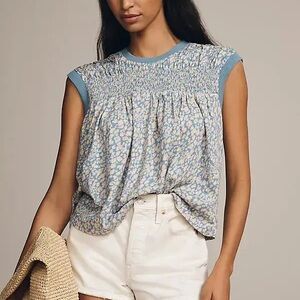 ANTHROPOLOGIE Smocked Yoke Top - Blue